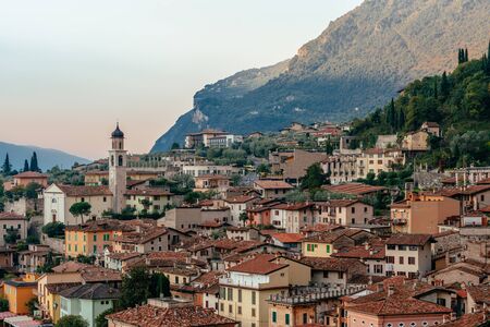 Limone sul Garda, Italy during the sunriseの写真素材