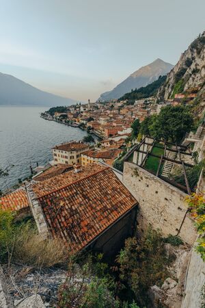 Limone sul Garda, Italy during the sunriseの写真素材
