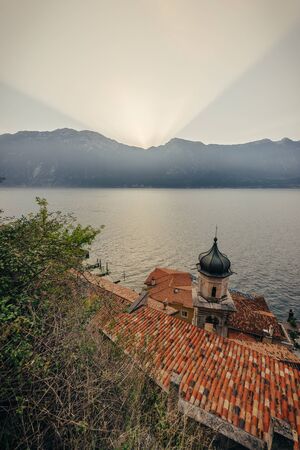 Limone sul Garda, Italy during the sunriseの写真素材