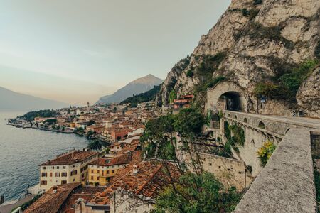 Limone sul Garda, Italy during the sunriseの写真素材
