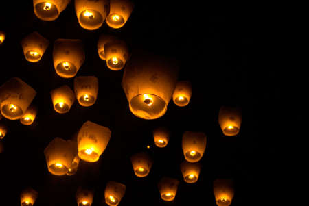 It's Taiwan custom - sky lamp, write your wish and let it go to like a balloon.の写真素材