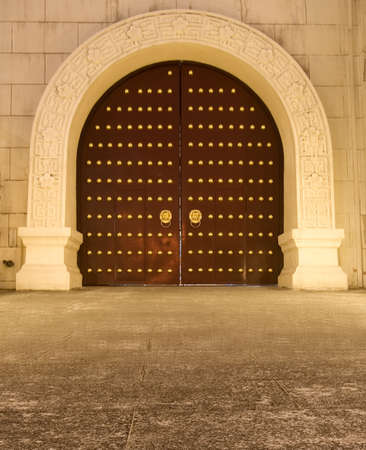 It's a chinese traditional old door in the night of Taiwan.の写真素材