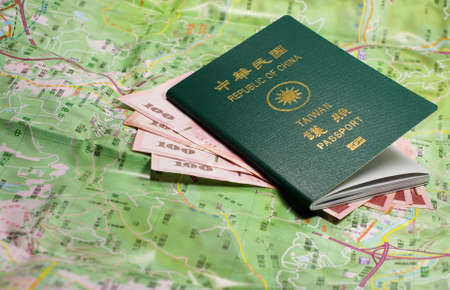 Taiwan passport and map.の写真素材