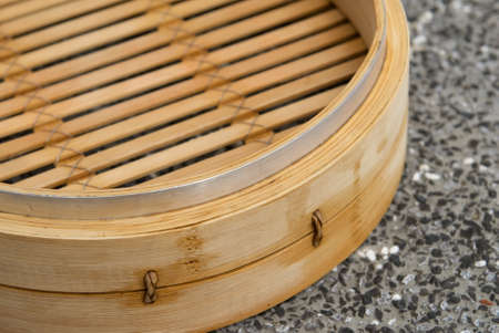 It is a chinese steamer made with bamboo.の写真素材