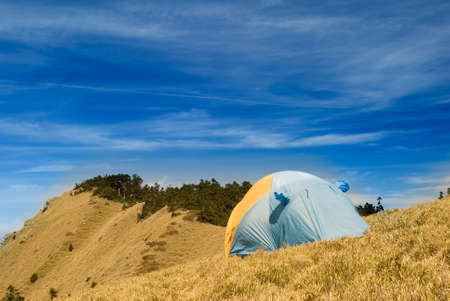 Special tent set on the grassland of high mountain.の写真素材