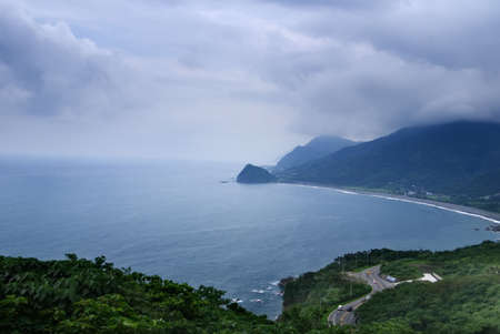 It is a beautiful seascape of small town and blue sea water.の写真素材