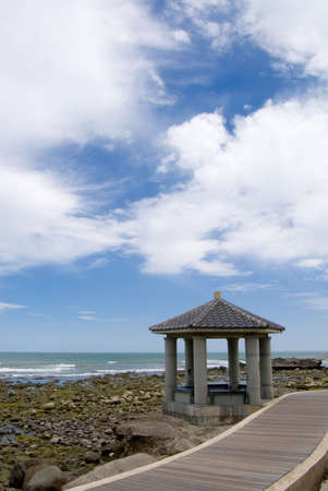 Here is a pavilion near the sea.の写真素材