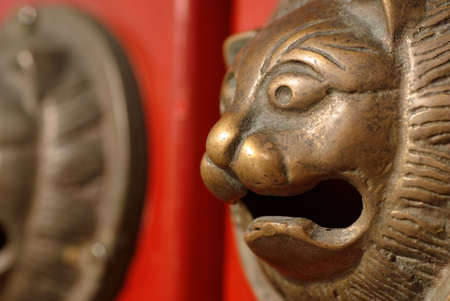 It is chinese decoration on the red door.の写真素材