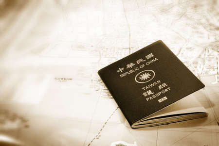 It is Taiwan passport on a map.の写真素材