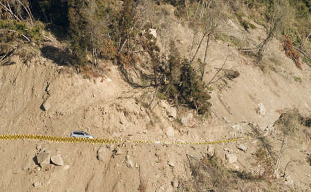 Car movement on the field of dangerous road.の写真素材