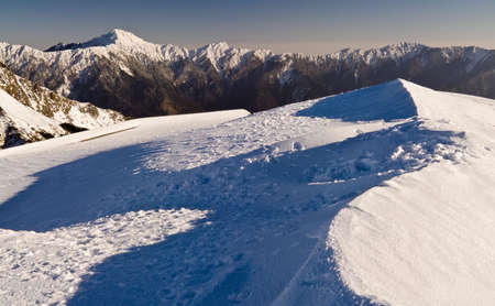 Landscape of mountain with snow land and shadow.