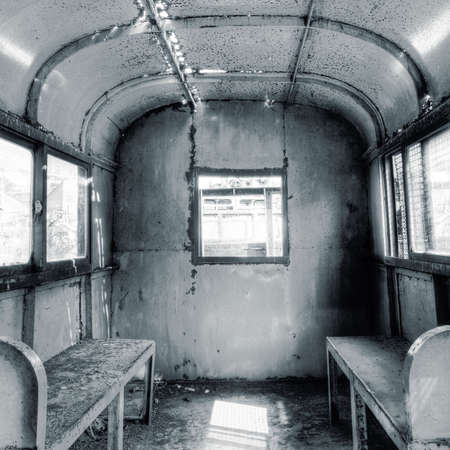 Old deserted railway carriage with nobody.の写真素材