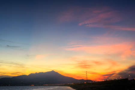 Cityscape of colorful sky in sunset in dusk in Taipei city, Taiwan.の写真素材