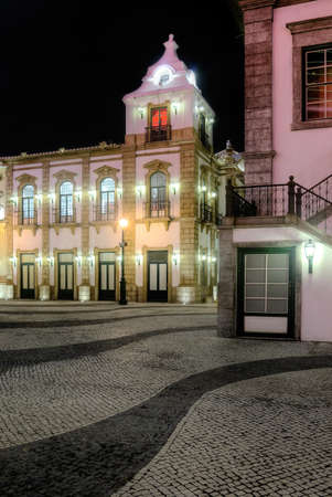 Macao street in night, cityscape with beautiful buildings in Macau, China.の写真素材