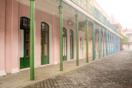 Street scenic with colorful buildings and pillar in sunshine daytime.の写真素材