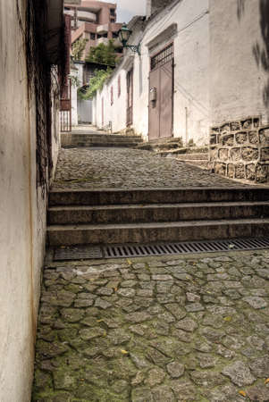 Quiet lane with nobody in modern city in Macao, China.の写真素材