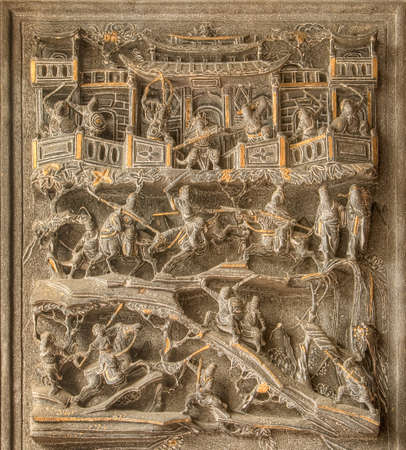 Chinese traditional temple carving of old story.の写真素材