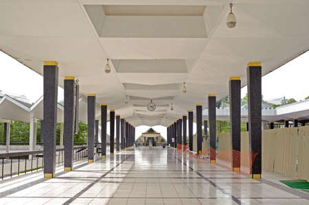 Mosque corridor covered with bright and white tiles in Kuala Lumpur, Malaysia, Asia.のeditorial素材
