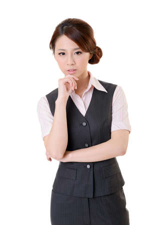 Attractive young business woman of Asian, closeup portrait on white background の写真素材
