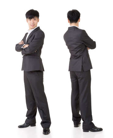 Young handsome businessman of Asian, full length portrait isolated on white background with front and rear view.の写真素材