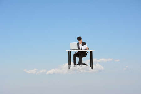 Asian business man work at cloud, cloud concept for business, creative, technology, social network...