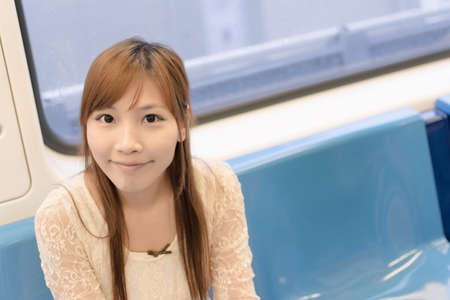 Asian beauty in MRT carriages, Taipei, Taiwan.の写真素材