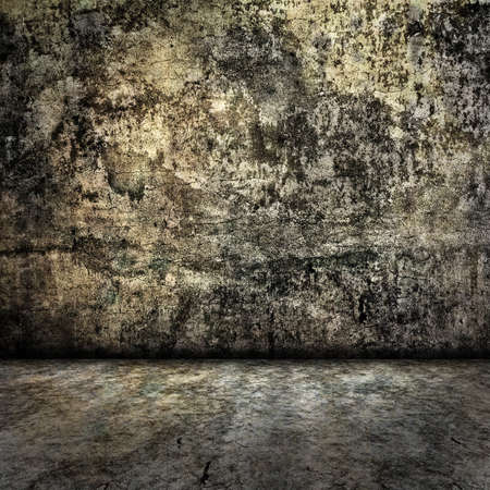 Grunge wall with floor, interior of a room.の写真素材