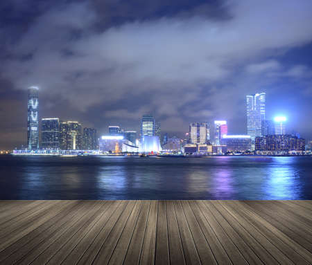 Cityscape of Victoria harbor in the night in Hong Kong, Asia.の写真素材