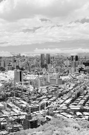 Taipei cityscape with dramatic clouds at sky, infrared photography in black and white.の写真素材