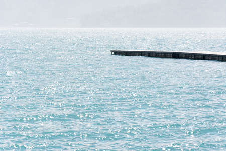 Dock over water in Sun Moon Lake, Taiwan, Asia.の写真素材