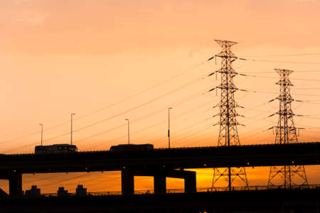 Cityscape with bridge in sunset, Taipei, Taiwan, Asia.