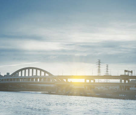 Cityscape with bridge in sunset, Taipei, Taiwan, Asia.の写真素材