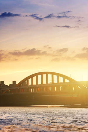 Cityscape with bridge in sunset, Taipei, Taiwan, Asia.の写真素材