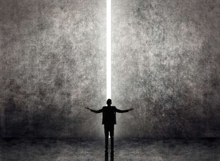 Asian business man facing the light, concept of freedom, relax, future, successful etc.の写真素材