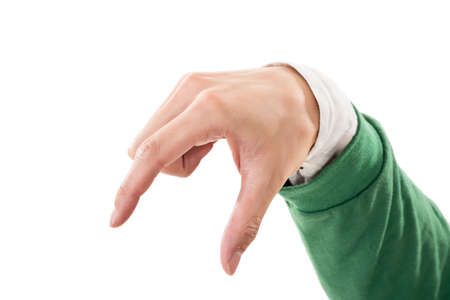 Hand gesture, pick up, isolated on white.の写真素材