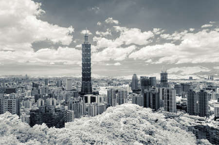 TAIPEI, TAIWAN - JUNE 24 2013  Famous landmark, the 101 skyscraper in infrared photography style,...