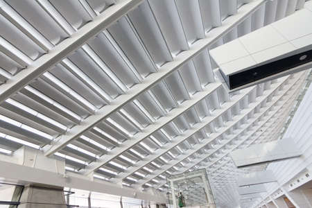 Abstract architecture ceiling of modern building interior in airport, Taiwan, Asia.