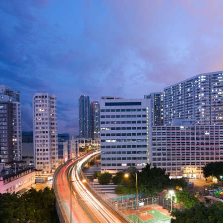 City night scene with cars light in Hong Kong, Asia.