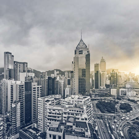 Cityscape of Hong Kong with high buildings in daytime, high angle view.のeditorial素材