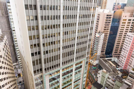 City scenic with buildings and skyscrapers, aerial view, Hong Kong, Asia.