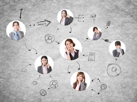 Concept of social media network with business women talking.