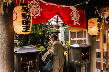 OSAKA, JAPAN - APRIL 18th  :The lanterns  in Hozenji temple, Osaka, Japan on 18th April 2014.のeditorial素材