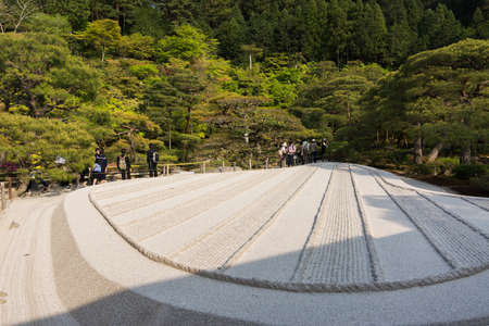 KYOTO, JAPAN - APRIL 26th : With white sand landscape in Karesansui of Japanese garden in Ginkakuji Temple, Kyoto, Japan on 26th April 2014.のeditorial素材