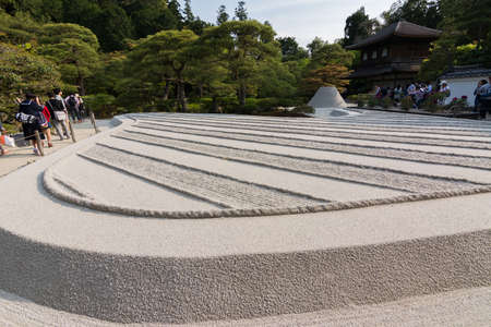 KYOTO, JAPAN - APRIL 26th : With white sand landscape in Karesansui of Japanese garden in Ginkakuji Temple, Kyoto, Japan on 26th April 2014.のeditorial素材