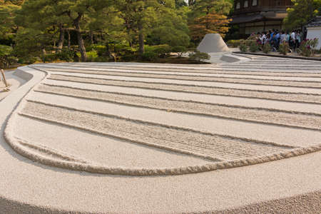 With white sand landscape in Karesansui of Japanese garden  in Ginkakuji Temple, Kyoto.のeditorial素材