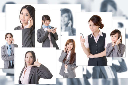 Business people wall with women talk on phoneの写真素材