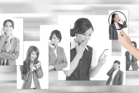 Concept of human resources, choose the right person from the people screen wall.の写真素材