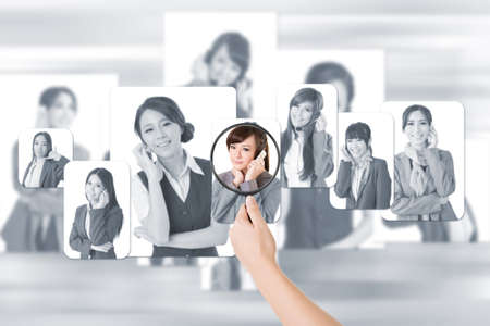Concept of human resources, choose the right person from the people screen wall.の写真素材