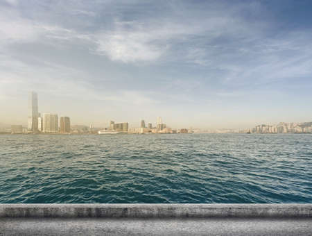 Hong Kong city scenery with Victoria Harbor and skyscrapers.の写真素材