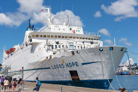 KEELUNG, TAIWAN - August 26th : Logos Hope docked at the Keelung, Keelung, Taiwan on August 26th , 2014. Logos Hope is the largest library at sea.のeditorial素材
